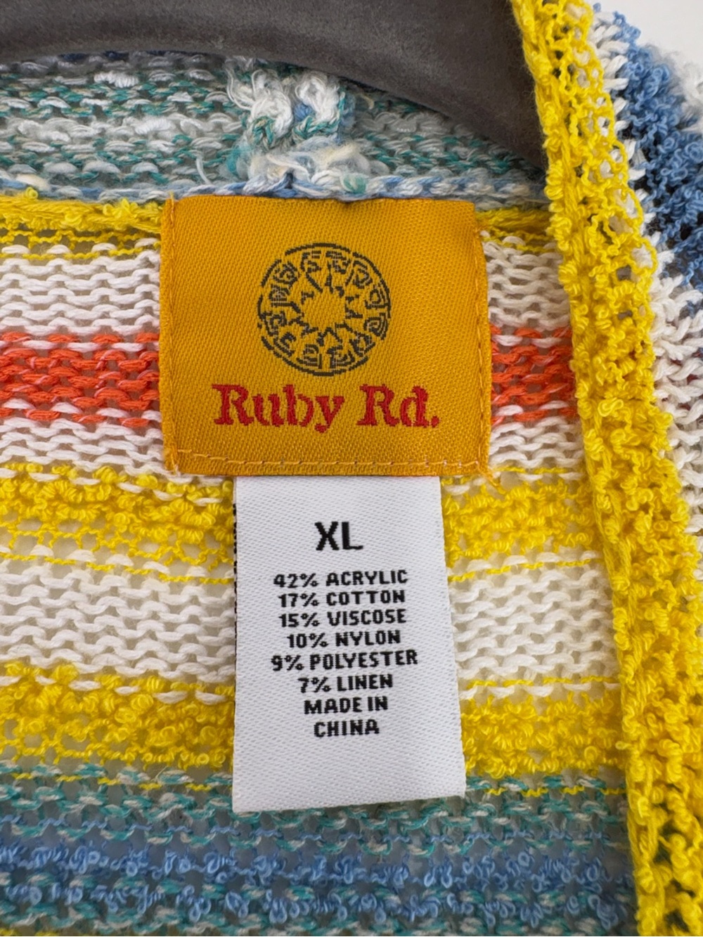 Ruby Rd. Multicolor Striped Fringe Open-Front Cardigan - Blue/Yellow/Red 3775 - Picture 5 of 10